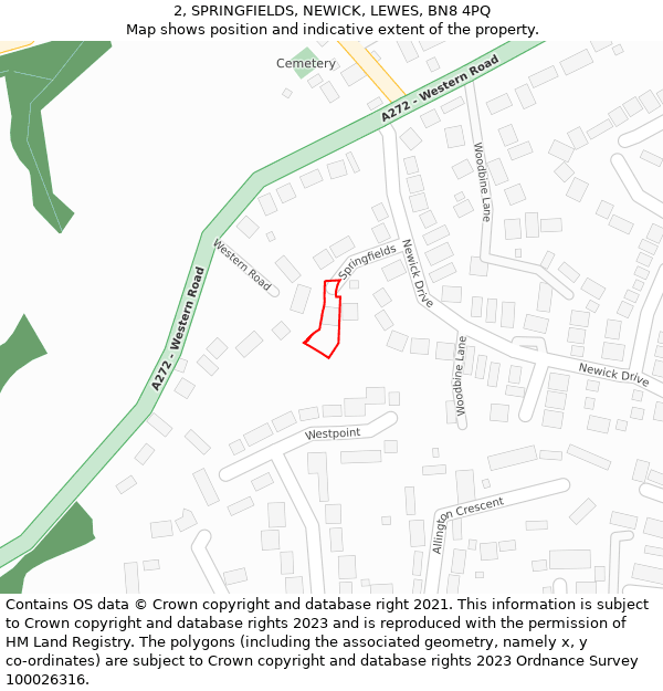 2, SPRINGFIELDS, NEWICK, LEWES, BN8 4PQ: Location map and indicative extent of plot