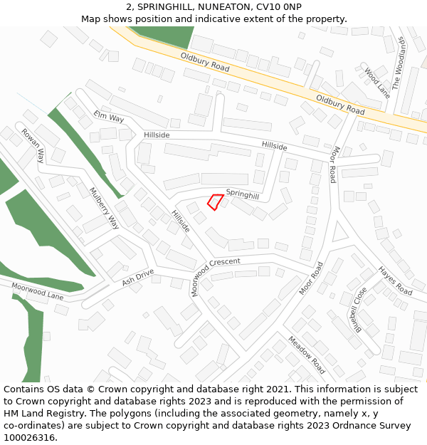 2, SPRINGHILL, NUNEATON, CV10 0NP: Location map and indicative extent of plot