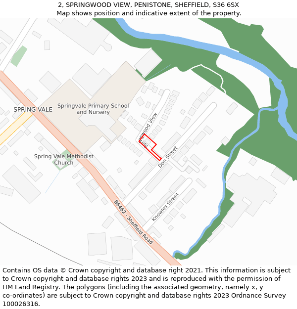 2, SPRINGWOOD VIEW, PENISTONE, SHEFFIELD, S36 6SX: Location map and indicative extent of plot