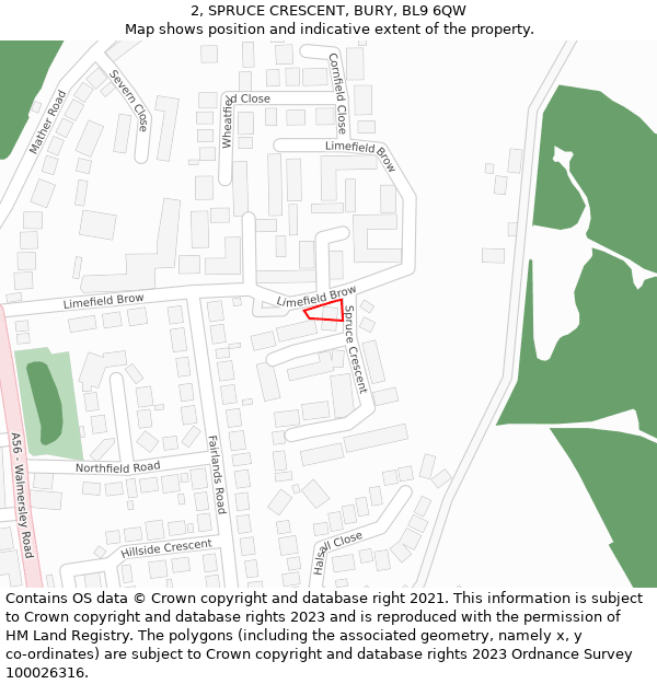 2, SPRUCE CRESCENT, BURY, BL9 6QW: Location map and indicative extent of plot