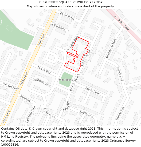 2, SPURRIER SQUARE, CHORLEY, PR7 3DP: Location map and indicative extent of plot