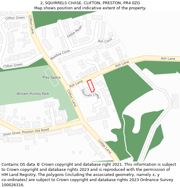 2, SQUIRRELS CHASE, CLIFTON, PRESTON, PR4 0ZG: Location map and indicative extent of plot
