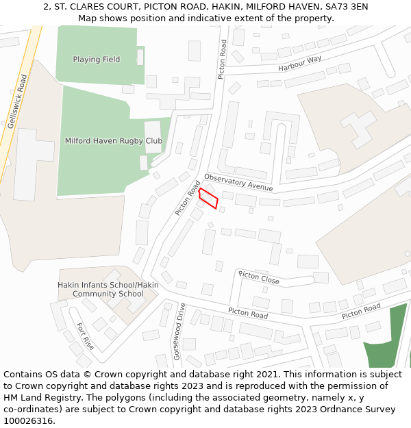 2, ST. CLARES COURT, PICTON ROAD, HAKIN, MILFORD HAVEN, SA73 3EN: Location map and indicative extent of plot