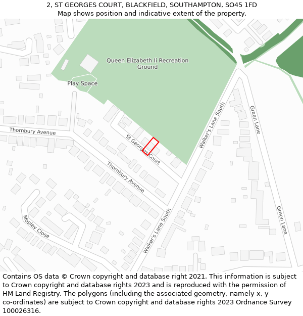 2, ST GEORGES COURT, BLACKFIELD, SOUTHAMPTON, SO45 1FD: Location map and indicative extent of plot