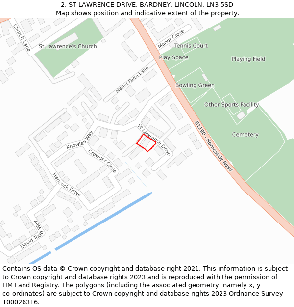 2, ST LAWRENCE DRIVE, BARDNEY, LINCOLN, LN3 5SD: Location map and indicative extent of plot