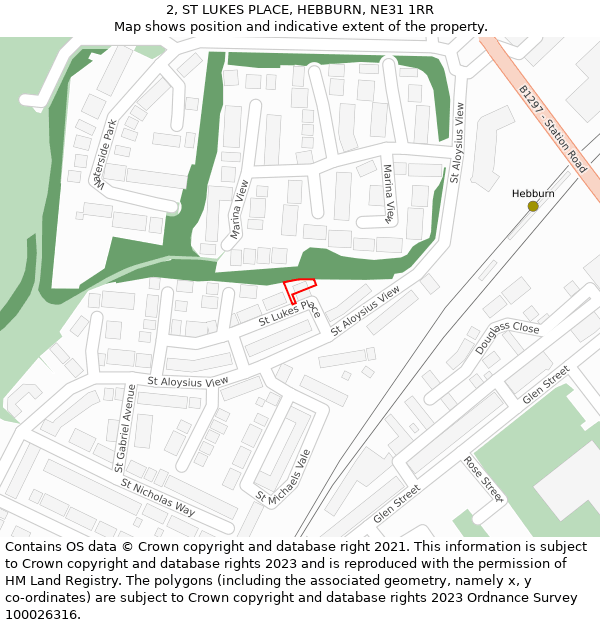 2, ST LUKES PLACE, HEBBURN, NE31 1RR: Location map and indicative extent of plot