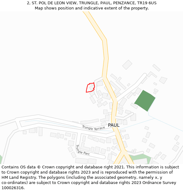 2, ST. POL DE LEON VIEW, TRUNGLE, PAUL, PENZANCE, TR19 6US: Location map and indicative extent of plot