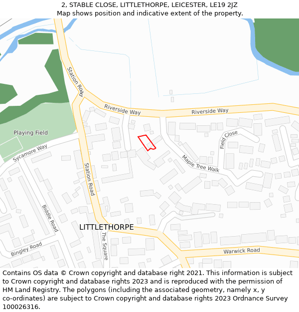 2, STABLE CLOSE, LITTLETHORPE, LEICESTER, LE19 2JZ: Location map and indicative extent of plot