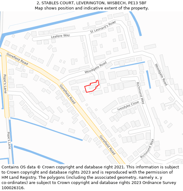 2, STABLES COURT, LEVERINGTON, WISBECH, PE13 5BF: Location map and indicative extent of plot