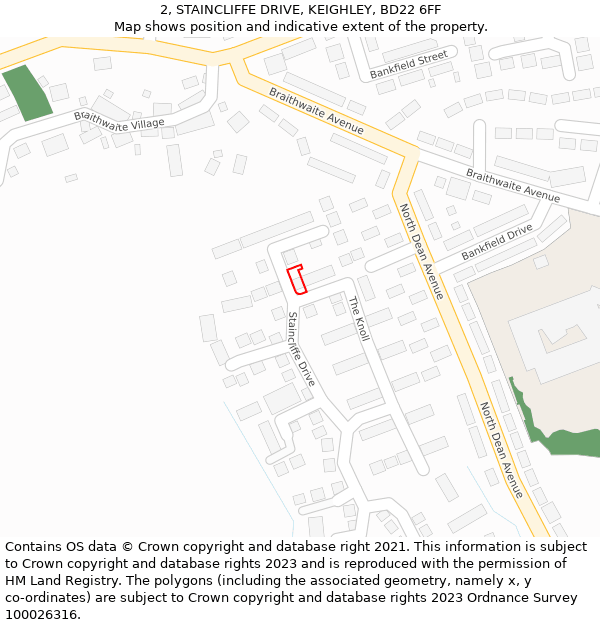 2, STAINCLIFFE DRIVE, KEIGHLEY, BD22 6FF: Location map and indicative extent of plot