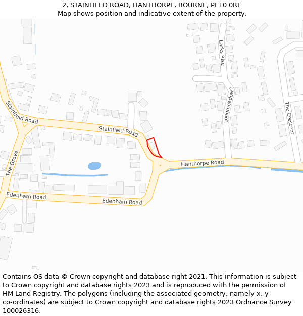 2, STAINFIELD ROAD, HANTHORPE, BOURNE, PE10 0RE: Location map and indicative extent of plot