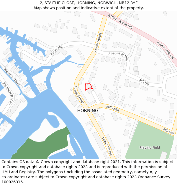 2, STAITHE CLOSE, HORNING, NORWICH, NR12 8AF: Location map and indicative extent of plot