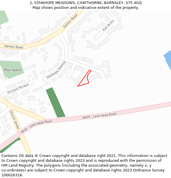 2, STANHOPE MEADOWS, CAWTHORNE, BARNSLEY, S75 4GQ: Location map and indicative extent of plot