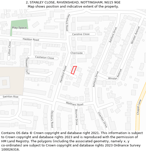 2, STANLEY CLOSE, RAVENSHEAD, NOTTINGHAM, NG15 9GE: Location map and indicative extent of plot