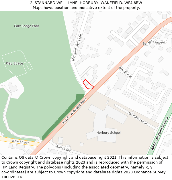 2, STANNARD WELL LANE, HORBURY, WAKEFIELD, WF4 6BW: Location map and indicative extent of plot