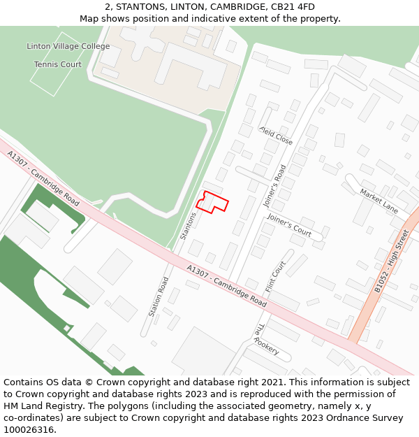 2, STANTONS, LINTON, CAMBRIDGE, CB21 4FD: Location map and indicative extent of plot