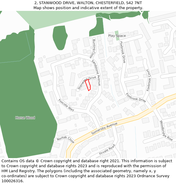 2, STANWOOD DRIVE, WALTON, CHESTERFIELD, S42 7NT: Location map and indicative extent of plot