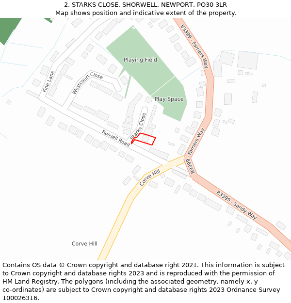 2, STARKS CLOSE, SHORWELL, NEWPORT, PO30 3LR: Location map and indicative extent of plot