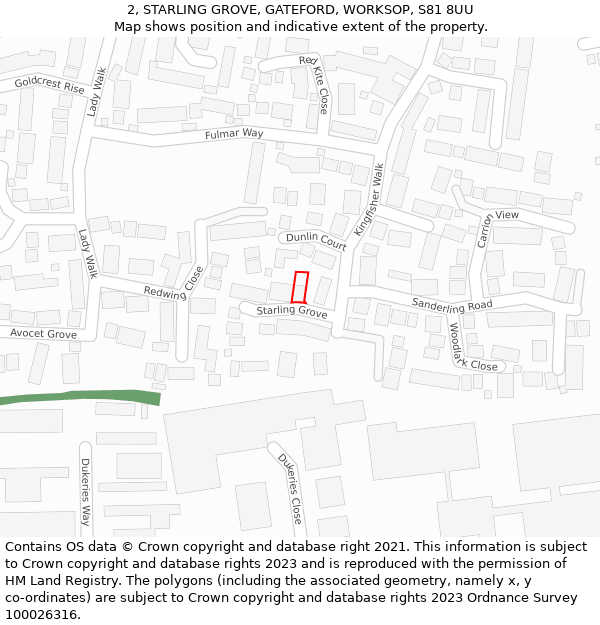 2, STARLING GROVE, GATEFORD, WORKSOP, S81 8UU: Location map and indicative extent of plot