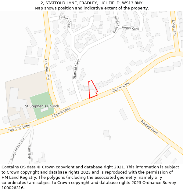 2, STATFOLD LANE, FRADLEY, LICHFIELD, WS13 8NY: Location map and indicative extent of plot