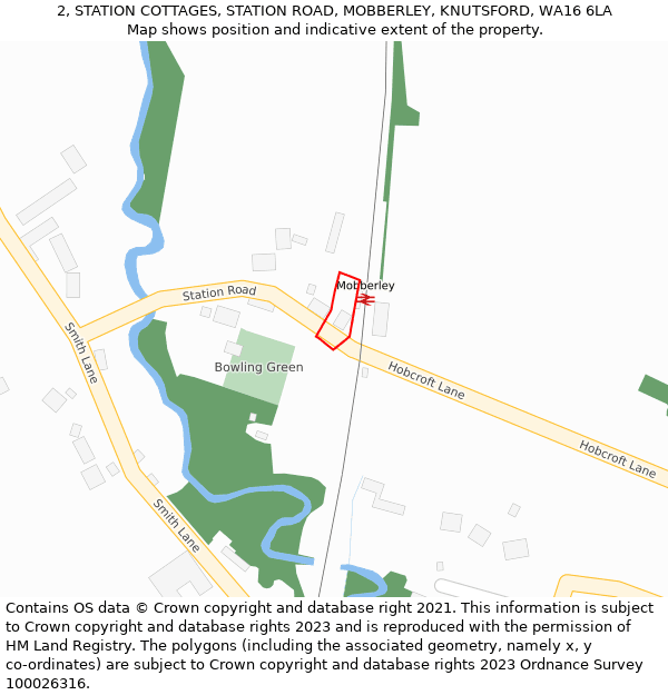 2, STATION COTTAGES, STATION ROAD, MOBBERLEY, KNUTSFORD, WA16 6LA: Location map and indicative extent of plot