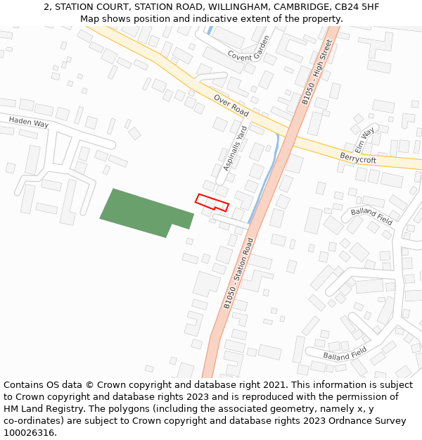 2, STATION COURT, STATION ROAD, WILLINGHAM, CAMBRIDGE, CB24 5HF: Location map and indicative extent of plot