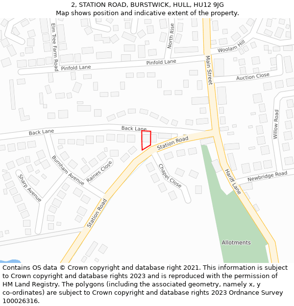 2, STATION ROAD, BURSTWICK, HULL, HU12 9JG: Location map and indicative extent of plot