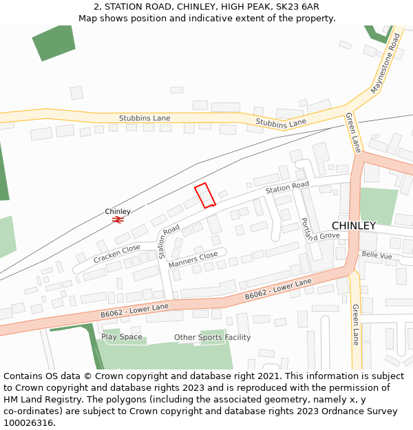 2, STATION ROAD, CHINLEY, HIGH PEAK, SK23 6AR: Location map and indicative extent of plot