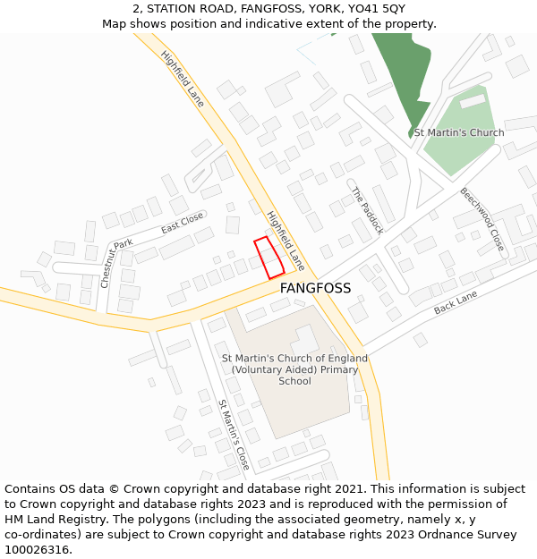 2, STATION ROAD, FANGFOSS, YORK, YO41 5QY: Location map and indicative extent of plot