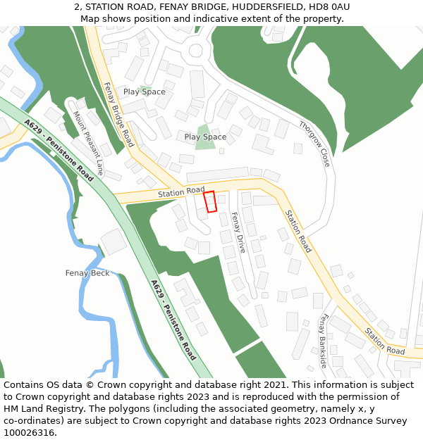 2, STATION ROAD, FENAY BRIDGE, HUDDERSFIELD, HD8 0AU: Location map and indicative extent of plot