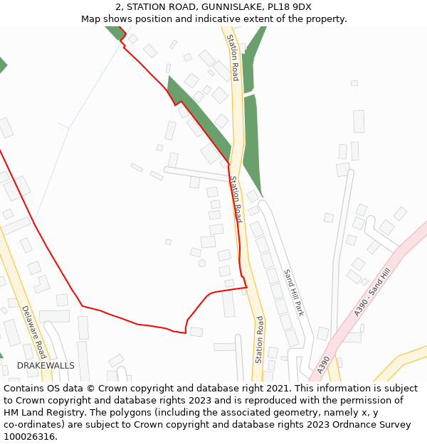 2, STATION ROAD, GUNNISLAKE, PL18 9DX: Location map and indicative extent of plot