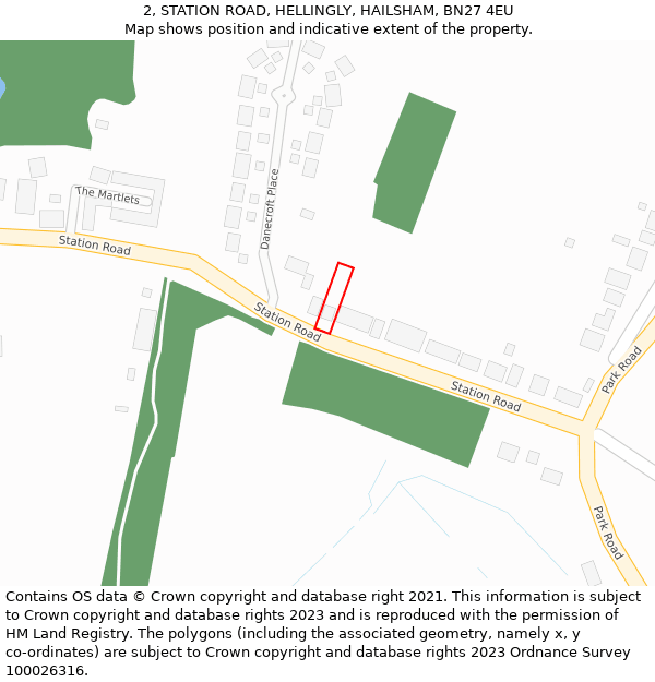 2, STATION ROAD, HELLINGLY, HAILSHAM, BN27 4EU: Location map and indicative extent of plot