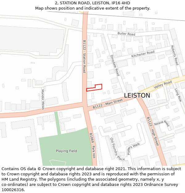 2, STATION ROAD, LEISTON, IP16 4HD: Location map and indicative extent of plot