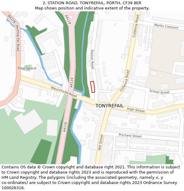 2, STATION ROAD, TONYREFAIL, PORTH, CF39 8ER: Location map and indicative extent of plot