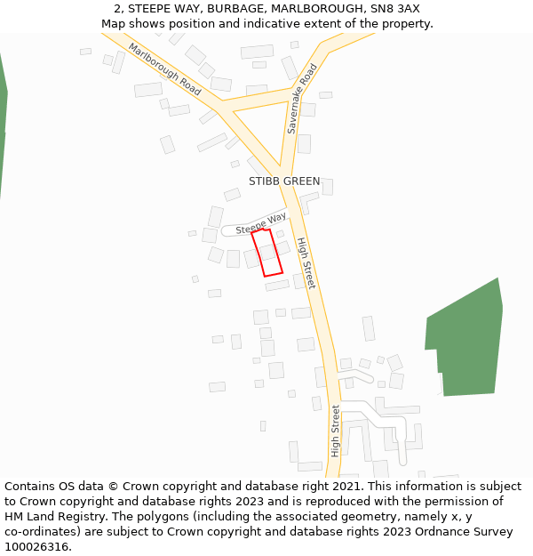 2, STEEPE WAY, BURBAGE, MARLBOROUGH, SN8 3AX: Location map and indicative extent of plot