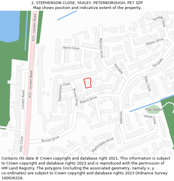 2, STEPHENSON CLOSE, YAXLEY, PETERBOROUGH, PE7 3ZP: Location map and indicative extent of plot