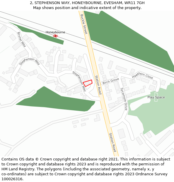 2, STEPHENSON WAY, HONEYBOURNE, EVESHAM, WR11 7GH: Location map and indicative extent of plot