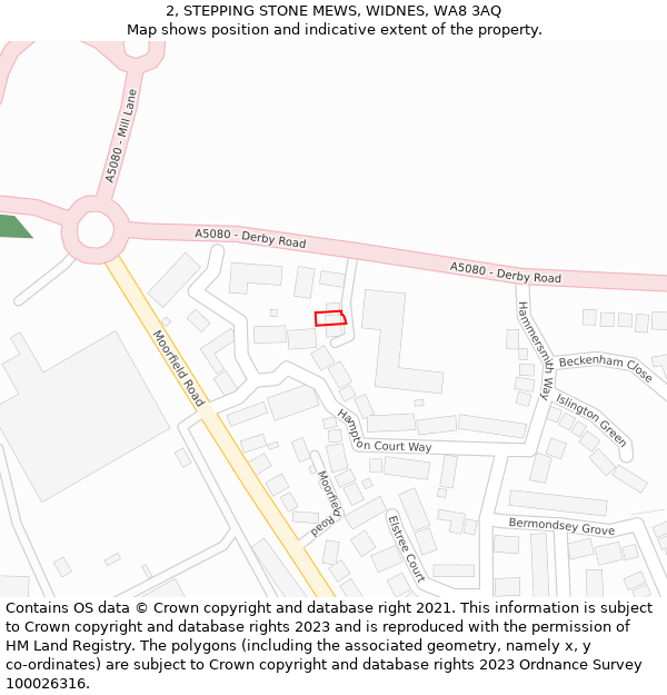 2, STEPPING STONE MEWS, WIDNES, WA8 3AQ: Location map and indicative extent of plot