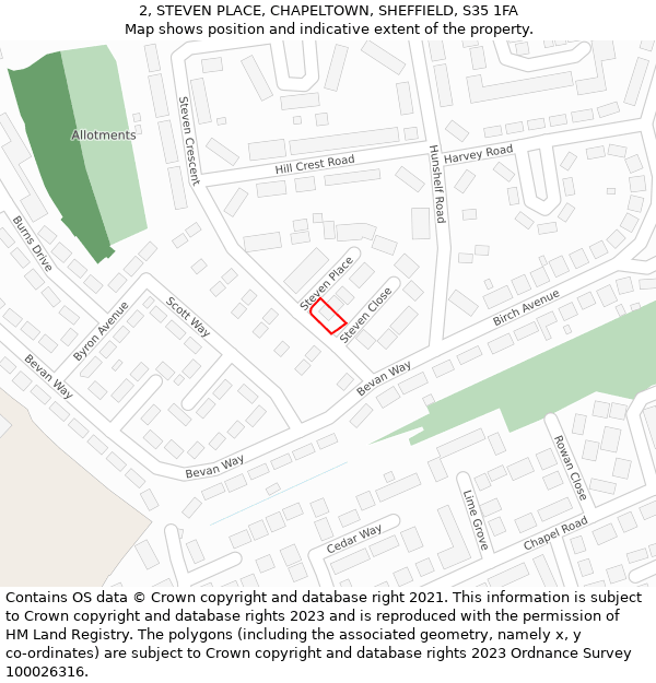 2, STEVEN PLACE, CHAPELTOWN, SHEFFIELD, S35 1FA: Location map and indicative extent of plot