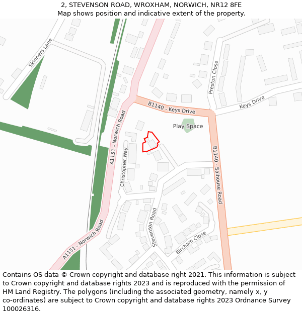 2, STEVENSON ROAD, WROXHAM, NORWICH, NR12 8FE: Location map and indicative extent of plot