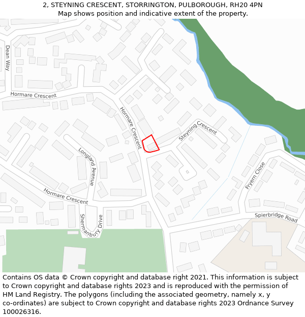 2, STEYNING CRESCENT, STORRINGTON, PULBOROUGH, RH20 4PN: Location map and indicative extent of plot