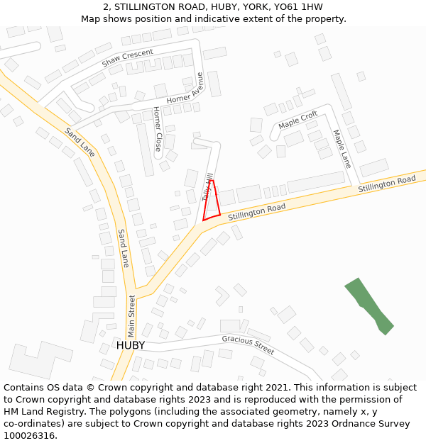 2, STILLINGTON ROAD, HUBY, YORK, YO61 1HW: Location map and indicative extent of plot