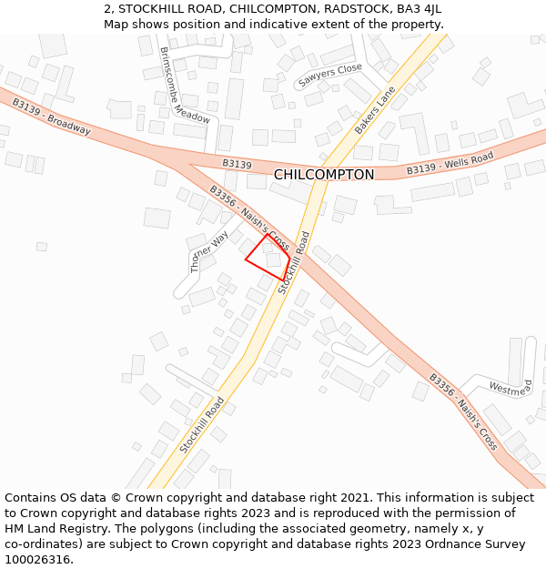 2, STOCKHILL ROAD, CHILCOMPTON, RADSTOCK, BA3 4JL: Location map and indicative extent of plot