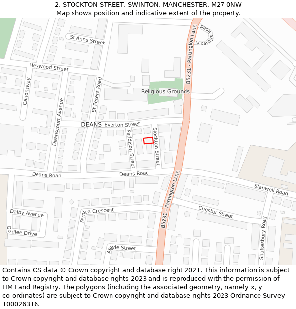 2, STOCKTON STREET, SWINTON, MANCHESTER, M27 0NW: Location map and indicative extent of plot