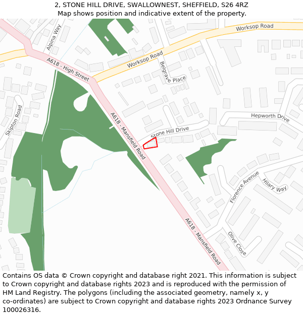 2, STONE HILL DRIVE, SWALLOWNEST, SHEFFIELD, S26 4RZ: Location map and indicative extent of plot