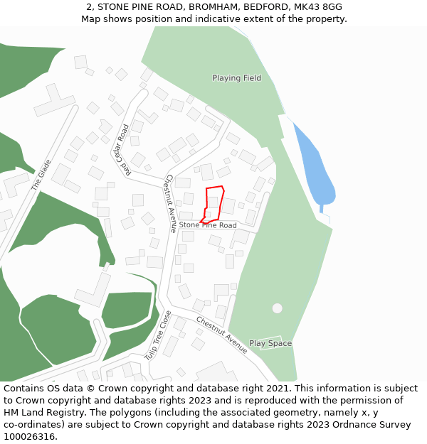 2, STONE PINE ROAD, BROMHAM, BEDFORD, MK43 8GG: Location map and indicative extent of plot