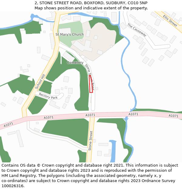 2, STONE STREET ROAD, BOXFORD, SUDBURY, CO10 5NP: Location map and indicative extent of plot