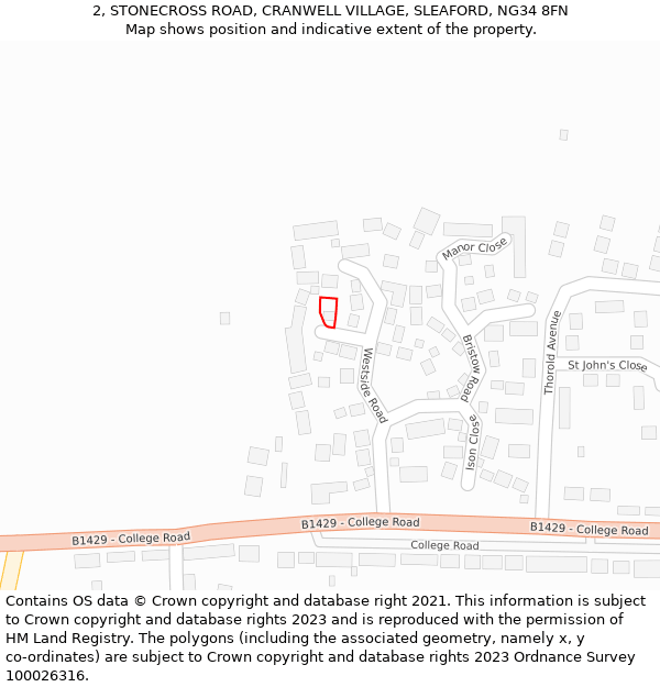 2, STONECROSS ROAD, CRANWELL VILLAGE, SLEAFORD, NG34 8FN: Location map and indicative extent of plot