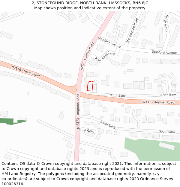 2, STONEPOUND RIDGE, NORTH BANK, HASSOCKS, BN6 8JG: Location map and indicative extent of plot