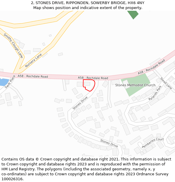 2, STONES DRIVE, RIPPONDEN, SOWERBY BRIDGE, HX6 4NY: Location map and indicative extent of plot